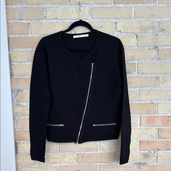 Aiko Sweaters - Black Aako Ribbed Cardigan with Silver Zippers